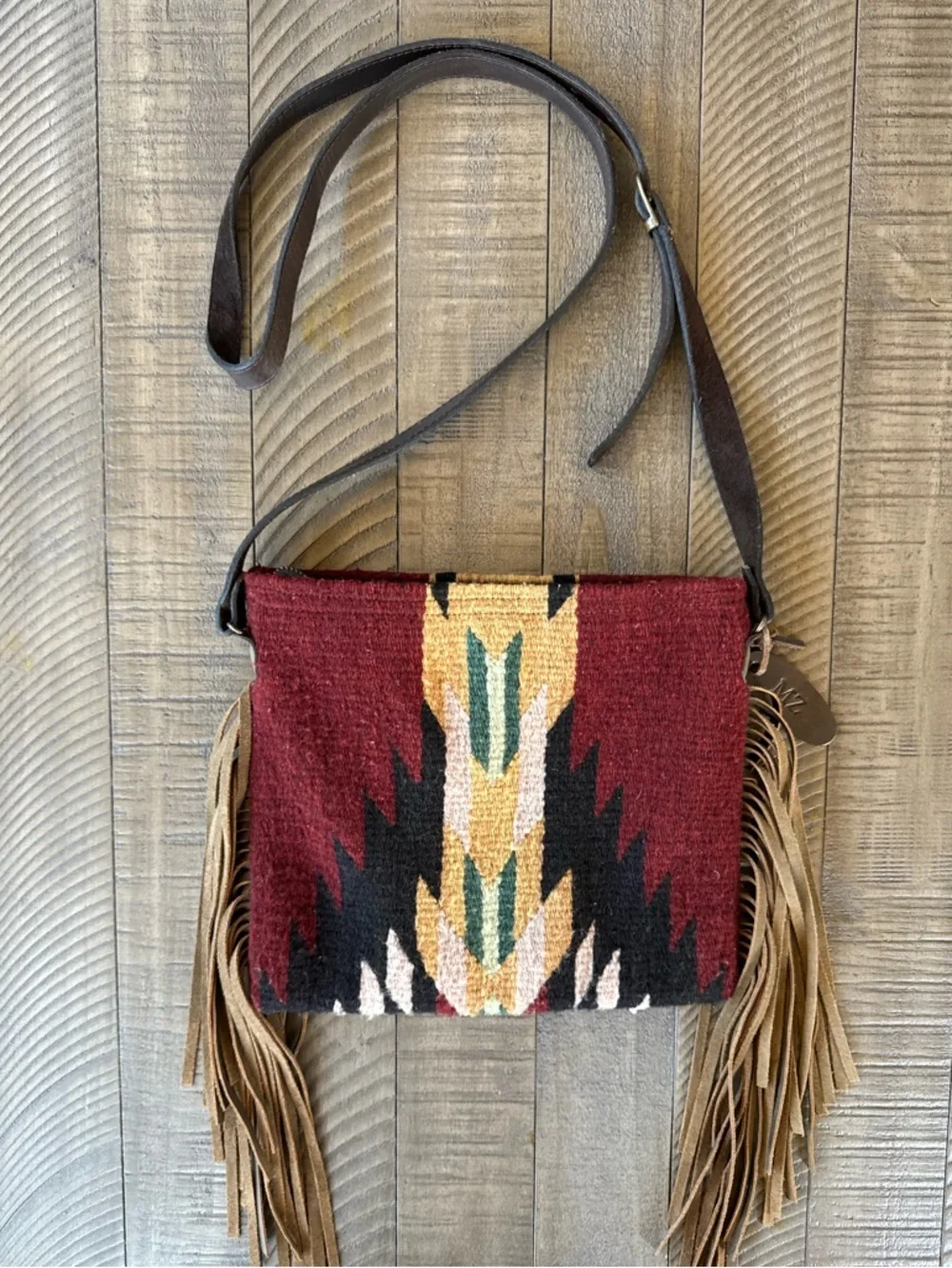 MZ Made Fringe - Wool Brisas Pattern Handwoven Crossbody Bag Purse